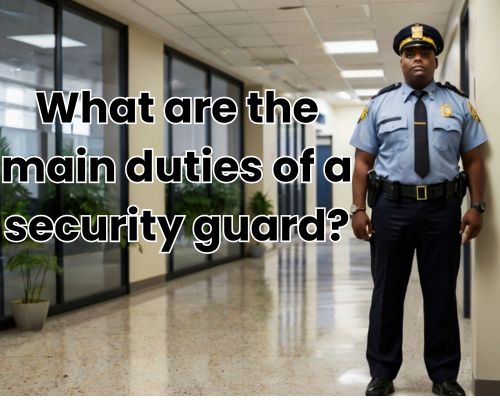 A guard stands near a turnstile in a corporate lobby